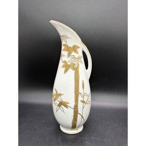 Vintage Bud Vase White with Gold Bamboo Design - 7.25"T - Japan